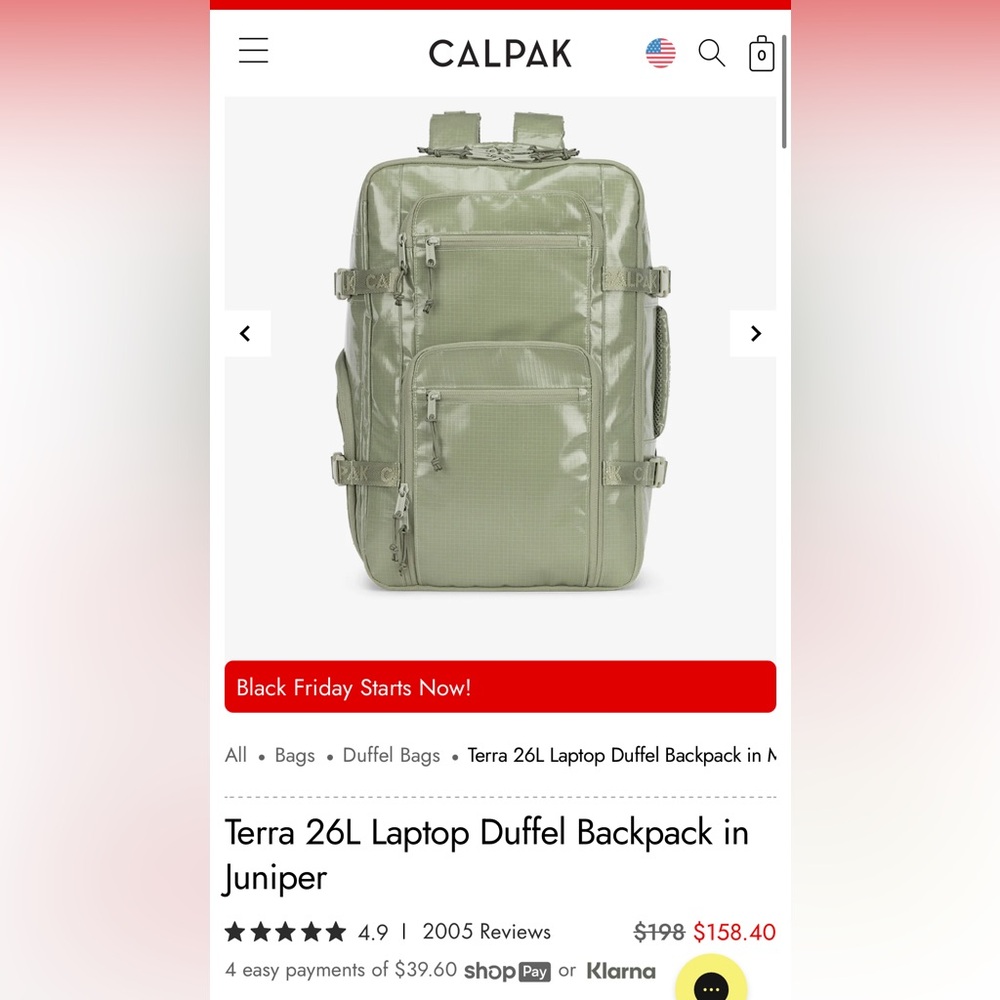 Calpak Terra 26L backpack in juniper